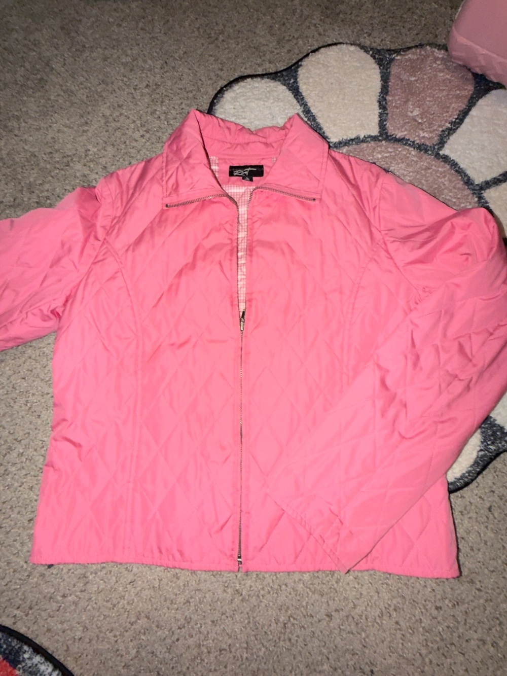 Black Rivet Quilted Pink Zip-Front Jacket